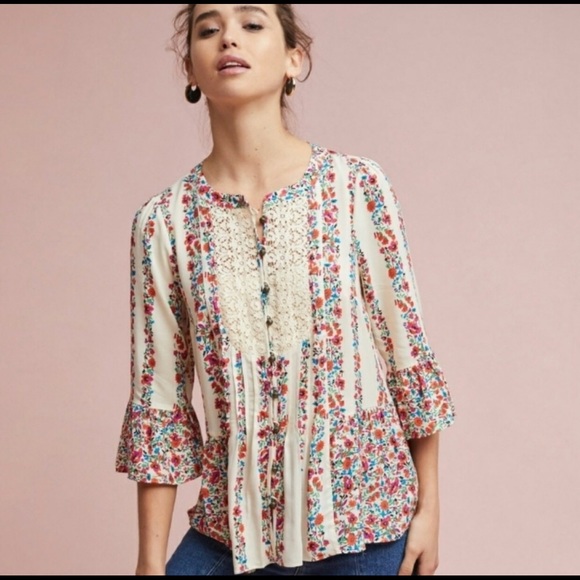 Anthropologie Maeve Flowy 3/4 Sleeve Top EUC  Size 8 - Picture 8 of 8